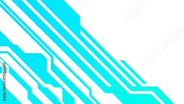 Obraz Abstract geometrical cyber tech metaverse digital web 3 horizontal shapes design template blank. Geometrical cyan blue neon sci fi cyberpunk blueprints pcb board integrated circuit interface hud hui