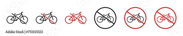 Fototapeta Symbol prohibited bicycle. Figure bike not allowed. Red prohibition sign. Modern icons forbidden bikes in vector design