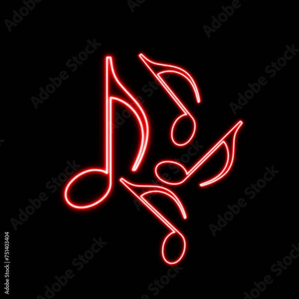 Fototapeta Neon glowing Music notes icon set, Music notes symbol on the black background