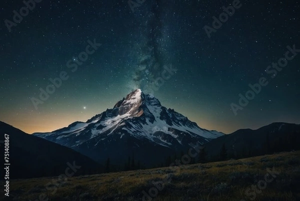 Fototapeta Imagine a starry night sky above a silent mountain