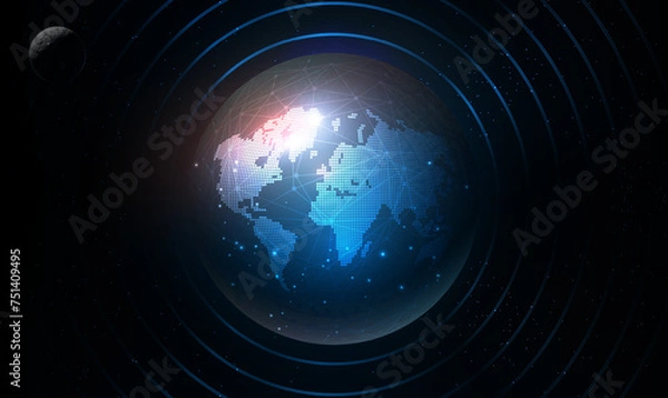 Obraz Global network connection and data exchange. Global International Connectivity. Global business. Digital technology worldwide global network internet connection. Science and technology. Vector EPS10.