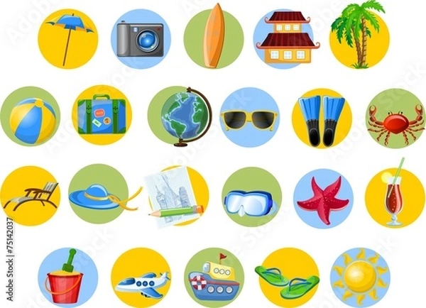 Fototapeta Иконки путешествия мультфильм