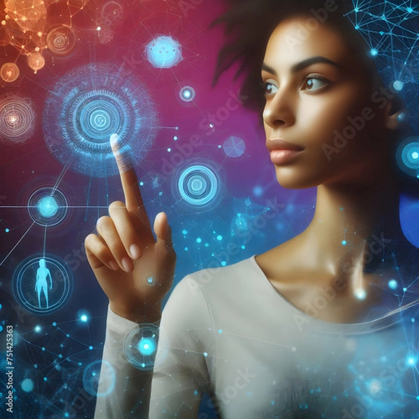Obraz woman with interface