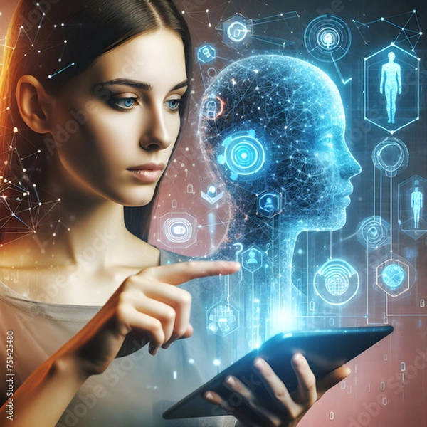 Obraz woman with interface