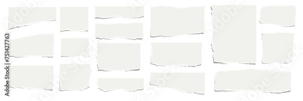 Obraz Elongated horizontal set of torn pieces of paper isolated on white background. Paper collage. Vector illustration.