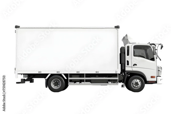 Fototapeta Side view mockup of a cargo small truck, logistic concept, isolated on transparent or white backgrpind 