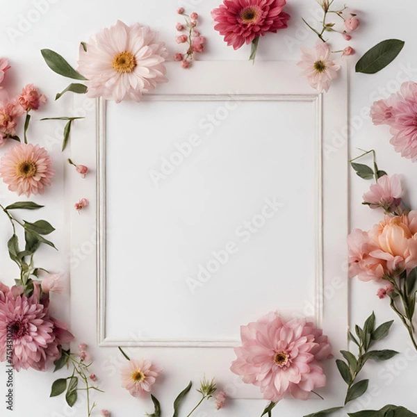 Obraz white frame with set of flower on white background