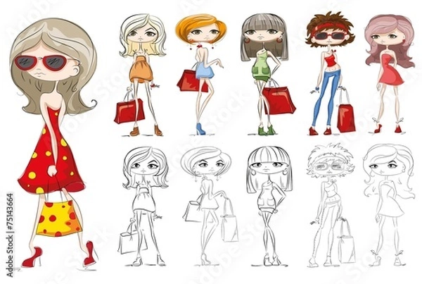 Fototapeta Мультфильм модные девушки