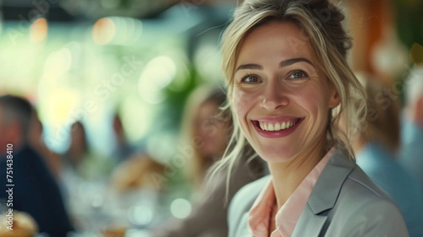 Obraz A group of businesspeople attended an Easter brunch together, with a happy entrepreneur spearheading the events with a beaming smile