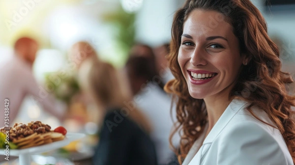 Obraz A group of businesspeople convened for an Easter brunch, with a beaming entrepreneur spearheading the celebrations