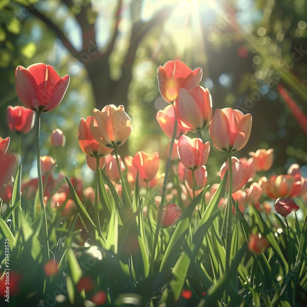 Fototapeta Tulpenfeld an Ostern, Frühling