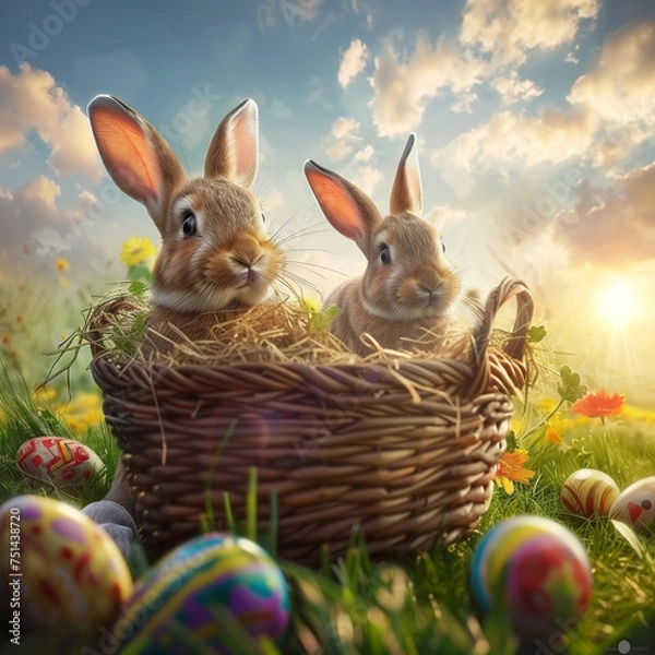 Fototapeta 2 Osterhasen im Körbchen