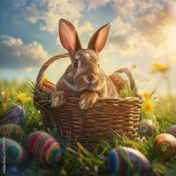 Fototapeta Osterhase im Körbchen