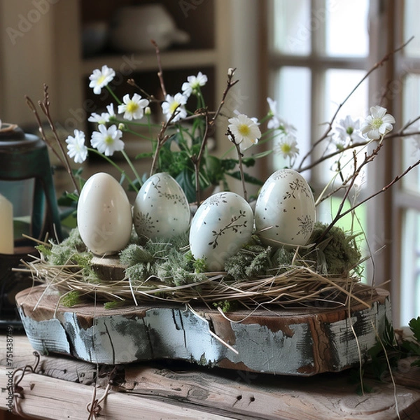 Fototapeta Osterdeko auf Baumscheibe