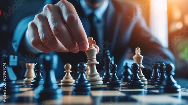 Obraz Corporate leader guiding corporate excellence by making well-informed strategic decisions while playing chess