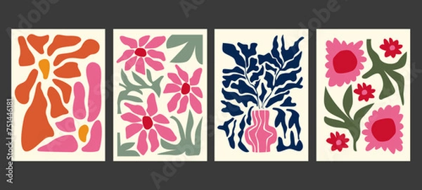 Fototapeta Abstract groovy floral poster. setVector art in modern style.Floral vector poster.