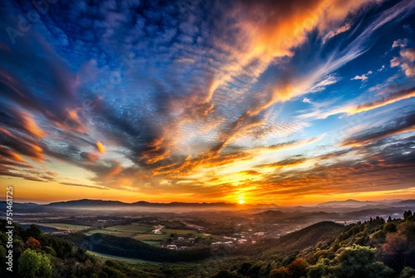 Fototapeta panoramic view of the setting sun