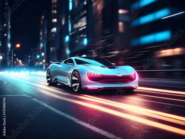 Fototapeta "Nighttime Timelapse: Futuristic Car Movement"