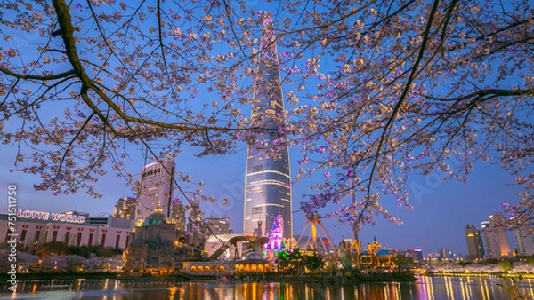 Obraz south korea in spring at night and skyscrapers seoul south korea