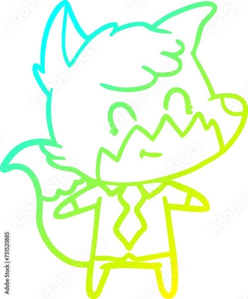 Fototapeta cold gradient line drawing cartoon happy fox