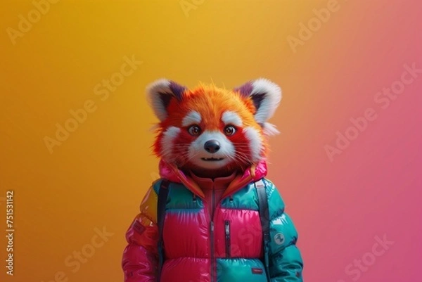 Fototapeta Reflective Adventure: Red Panda Character in Studio Setting. Created with Generative AI
