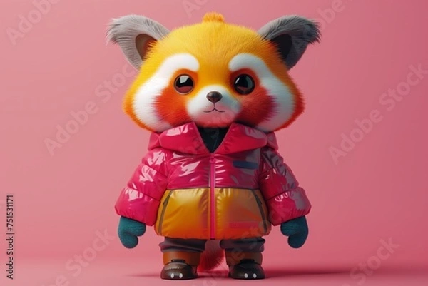 Fototapeta Reflective Adventure: Red Panda Character in Studio Setting. Created with Generative AI