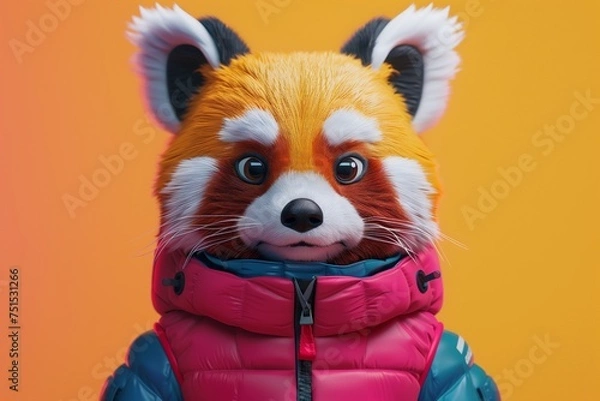 Fototapeta Reflective Adventure: Red Panda Character in Studio Setting. Created with Generative AI