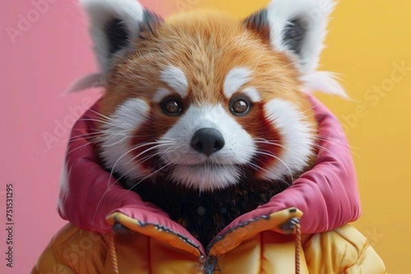 Fototapeta Reflective Adventure: Red Panda Character in Studio Setting. Created with Generative AI