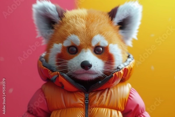 Fototapeta Reflective Adventure: Red Panda Character in Studio Setting. Created with Generative AI