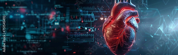 Fototapeta The human heart is in the digital background. 3d rendering