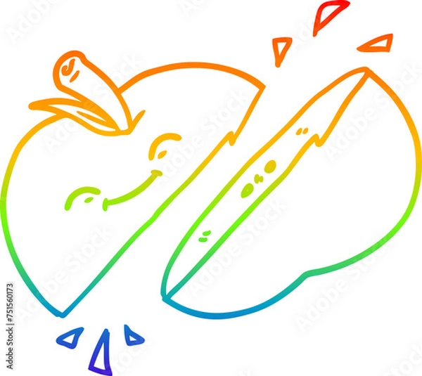 Fototapeta rainbow gradient line drawing cartoon sliced apple