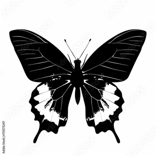 Fototapeta Illustration of a butterfly using black ink with a simple concept and high contrast.