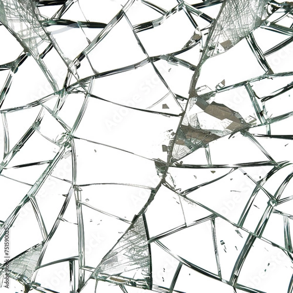 Obraz Shattered mirror, transparent background, isolated image, generative AI
