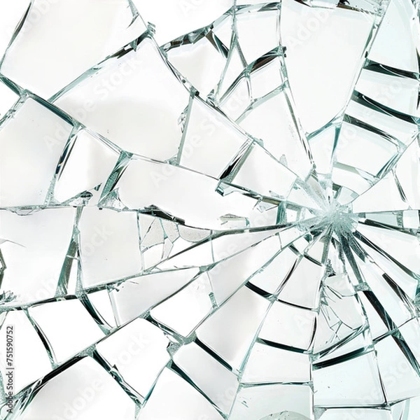 Fototapeta Shattered mirror, transparent background, isolated image, generative AI