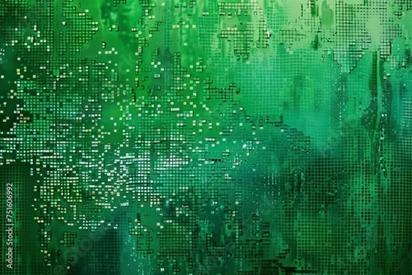 Fototapeta mesmerizing charm of green digital pixelation, a technological texture background adorned with dynamic pixel patterns, lending a futuristic and contemporary vibe, set against a bustling cityscape