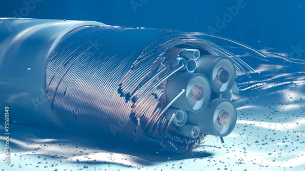 Fototapeta Problems with Internet connection. Subsea broken cable on the seabed. 3d rendering