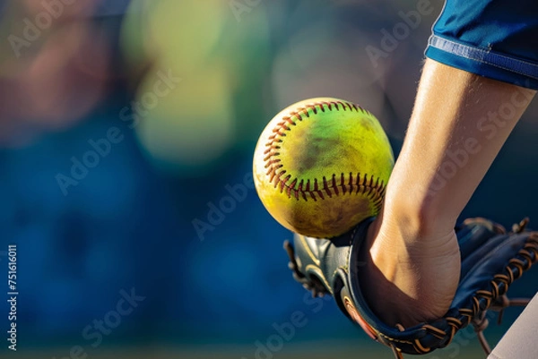 Fototapeta A closeup of a young woman's softball cleats running to 1st base