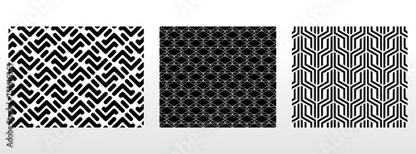 Fototapeta Geometric set of seamless black and white patterns. Simple vector graphics