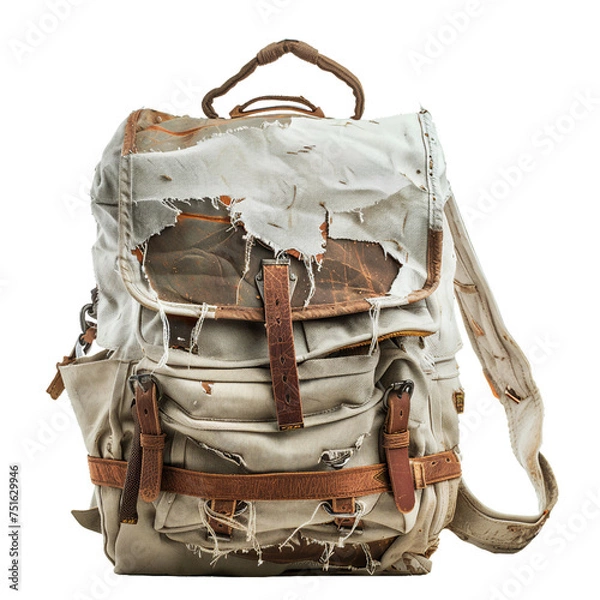 Fototapeta Torn backpack, transparent background, isolated image, generative AI