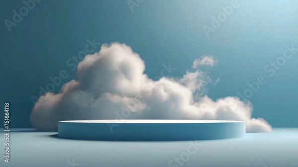 Fototapeta Background podium 3d product sky platform display cloud scene render stand. 3d podium stage minimal abstract background showcase