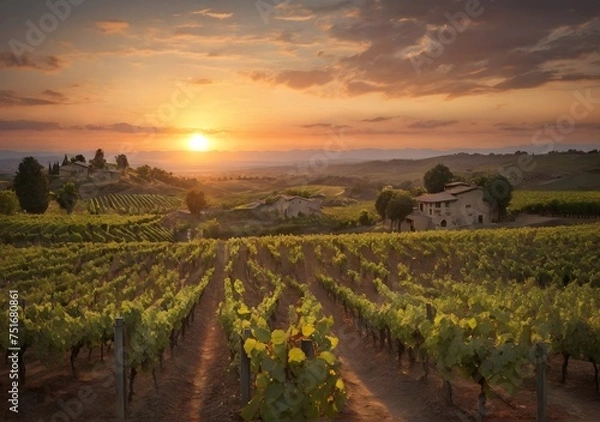 Fototapeta Vineyards at sunset