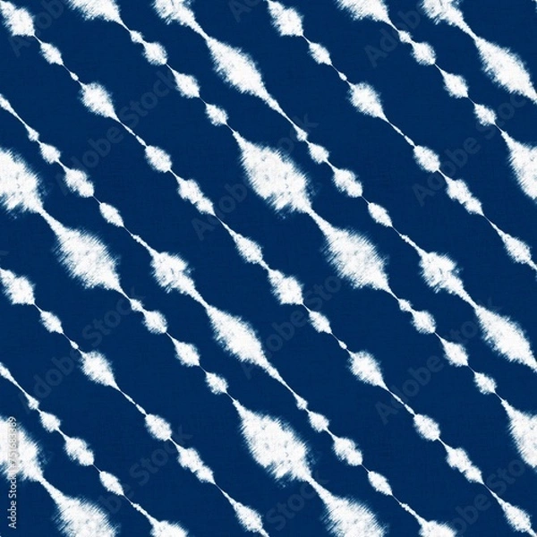 Fototapeta Indigo blue and white tie-dye seamless textile pattern.