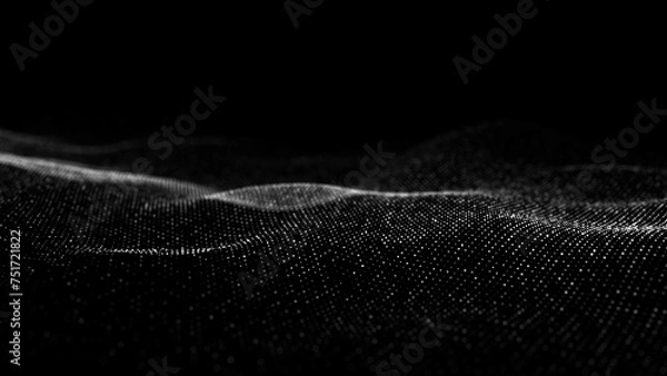 Obraz Black wave of particles. Big data visualization. Abstract background with a dynamic wave. 3d rendering.