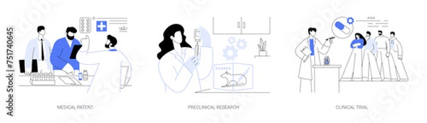 Fototapeta Ilustracje wektorowe abstrakcyjnej koncepcji produkcji pigułek.