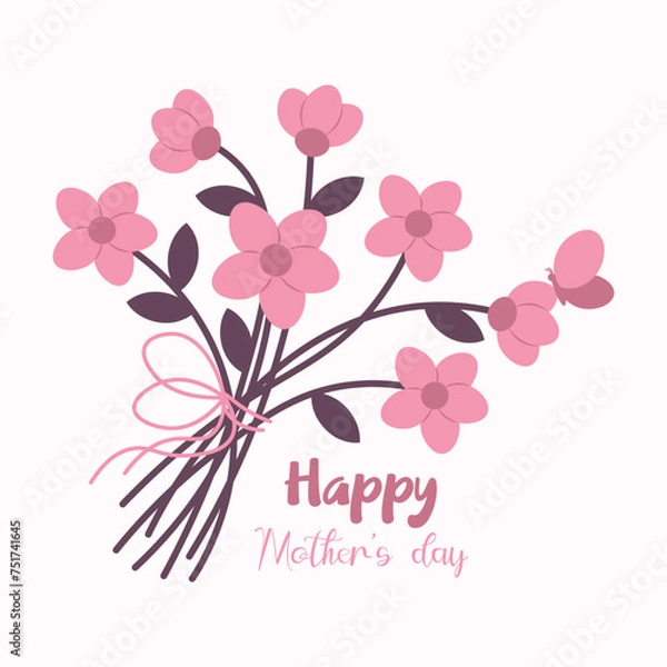 Obraz Happy mother's day greeting card with pink flowers on white background