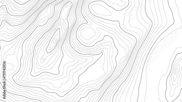 Obraz The stylized height of the topographic contour in lines and contours. Сoncept of a conditional geography scheme and the terrain path. Black stroke on white background. Wide size. Vector illustration.