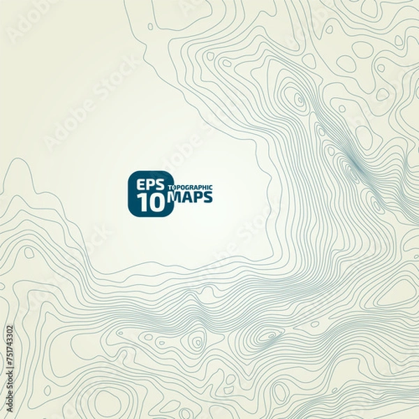 Fototapeta Stylized height of the topographic contour in lines and contours. Сoncept of a conditional geography scheme and the terrain path. Blue stroke on yellow background. 1x1 size. Vector illustration.