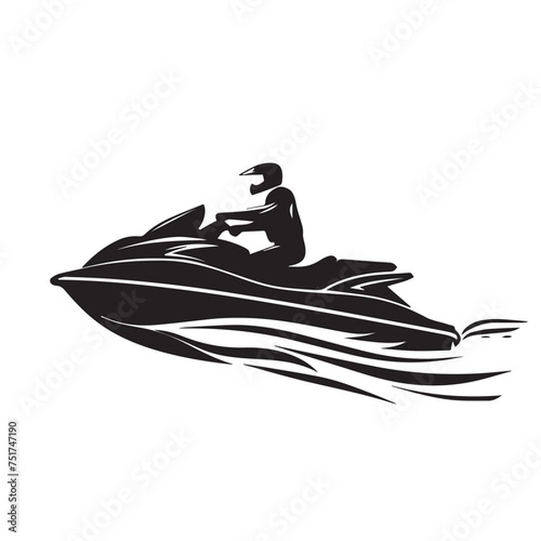 Fototapeta Jet ski in cartoon, doodle style . Image for t-shirt, web, mobile apps and ui. Isolated 2d vector illustration in logo, icon, sketch style, Eps 10, black and white. AI Generative