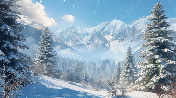 Fototapeta trees snowy pine mountains
