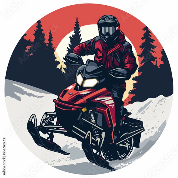 Fototapeta Snowmobile in cartoon, doodle style. Image for t-shirt, web, mobile apps and ui. Isolated 2d vector illustration in logo, icon, sketch style, Eps 10. AI Generative